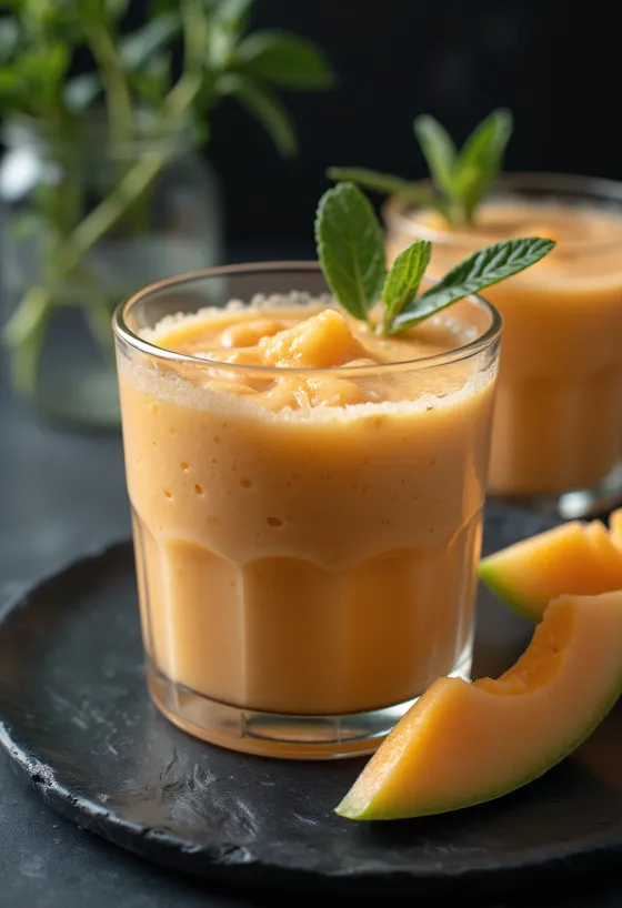 Smoothie de meloa servido em copo