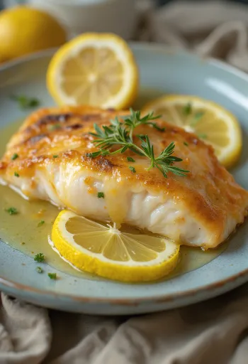 Peixe selado com molho de limão servido