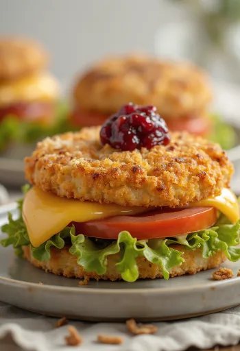 Hambúrguer de Queijo Panado servido