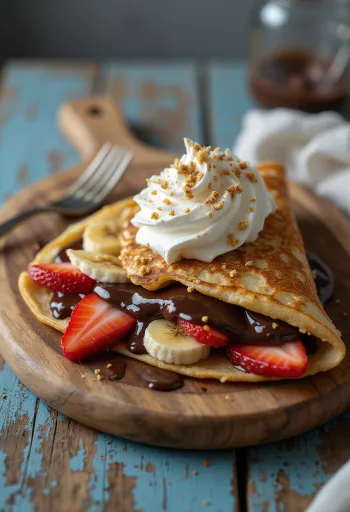 Taco de panqueca com chocolate e fruta