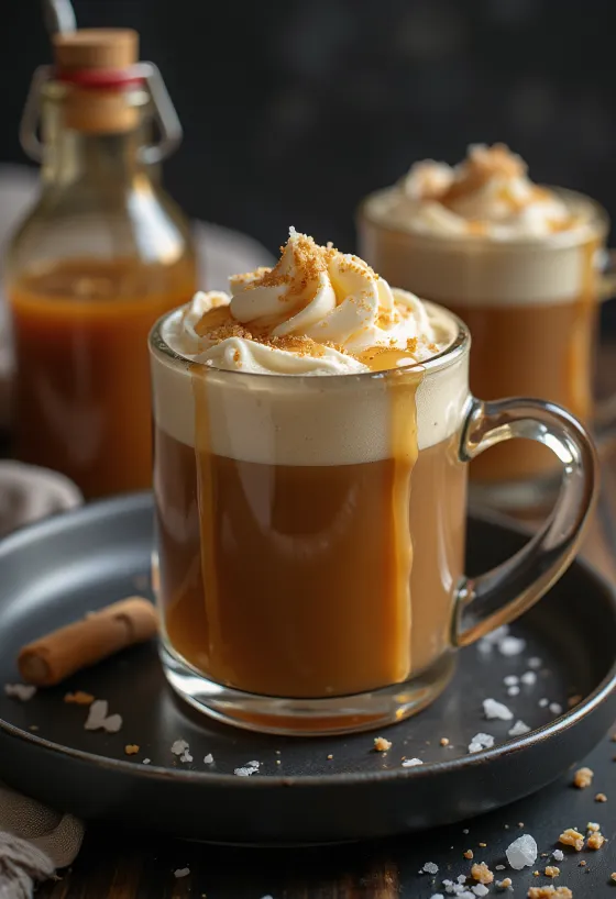 Sidra de caramelo salgado servida em copo