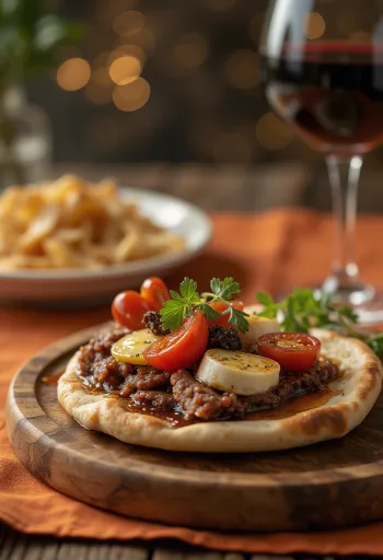 Pita Especial do Chef com carne de vaca, queijo camembert e rúcula