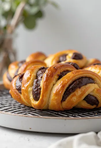 Fatias de trança de chocolate servidas