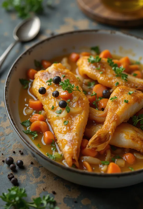 Peixe em escabeche com cenouras