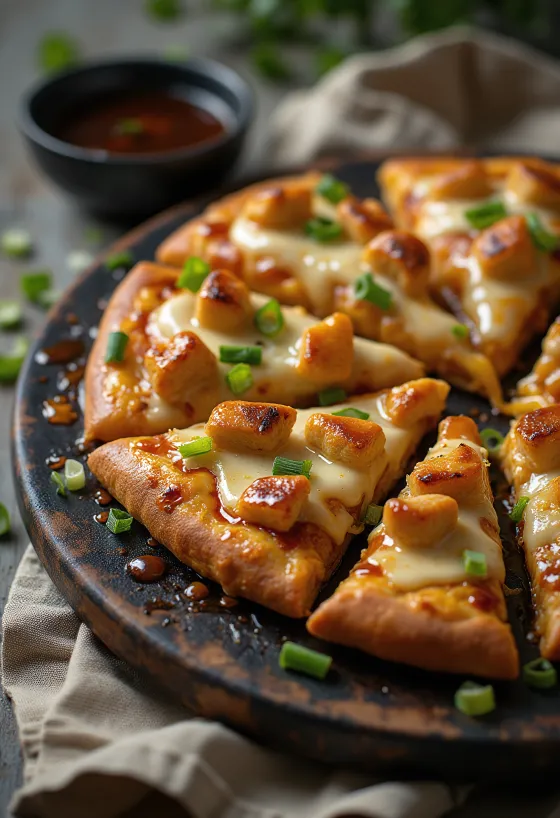 Teriyaki chicken pizza com frango grelhado e sementes de sésamo
