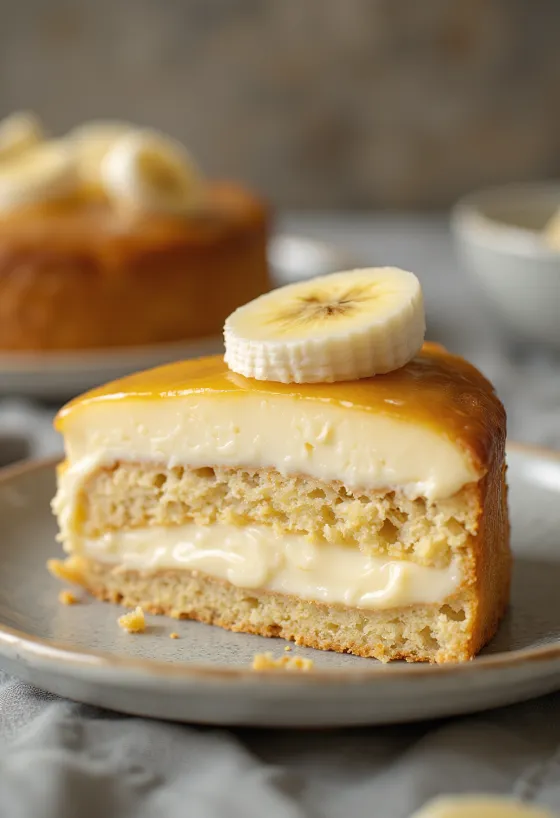Bolo de banana e mascarpone servido