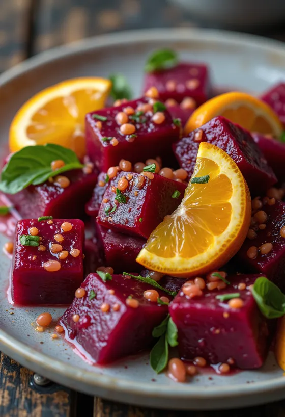 Salada de beterraba com molho de laranja e ervas