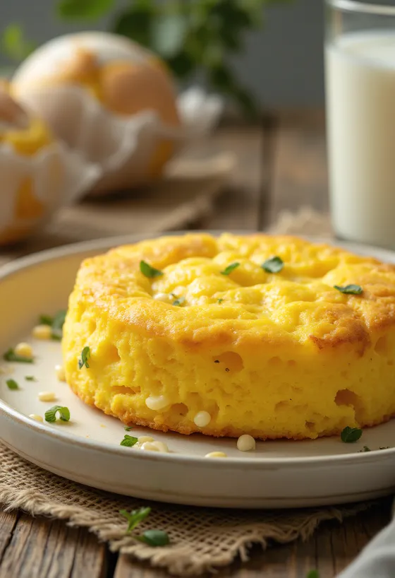 Fatias de cornbread com ovos, bem apresentadas num prato simples