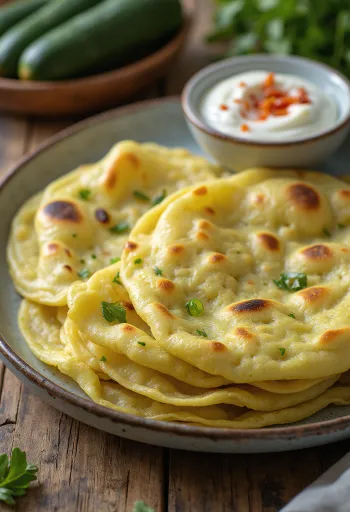 Doodhi thepla, servido com curgete ralada e especiarias, quente