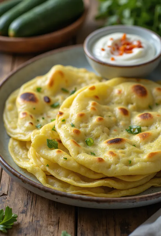 Doodhi thepla, servido com curgete ralada e especiarias, quente