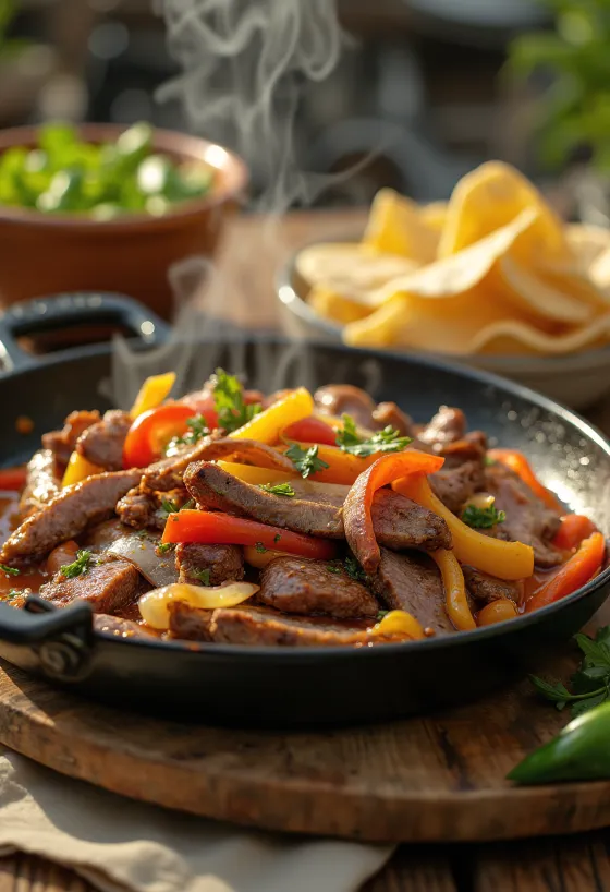 Fajitas de bife na frigideira