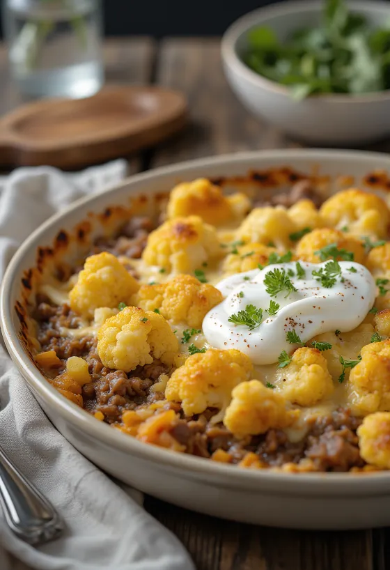 Gratinado de couve-flor com carne picada e queijo
