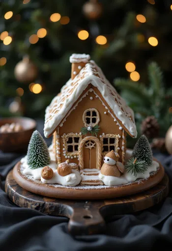 Casa de pão de mel com decoração colorida e glacé