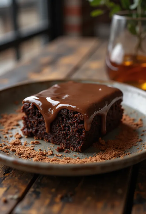 Bolo de chocolate com ponche servido em fatias