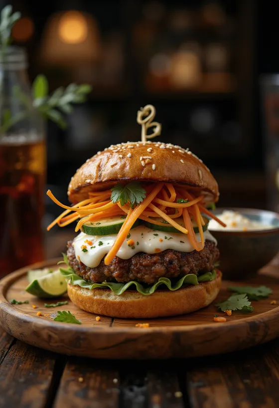 Hambúrguer tailandês picante servido
