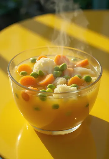 Sopa de legumes fresca servida com cenoura, aipo e salsa