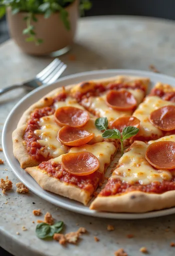 Pizza Pepperoni Vegana com queijo e salsicha à base de plantas