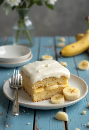 Bolo de creme de queijo quark e banana em apresentação elegante