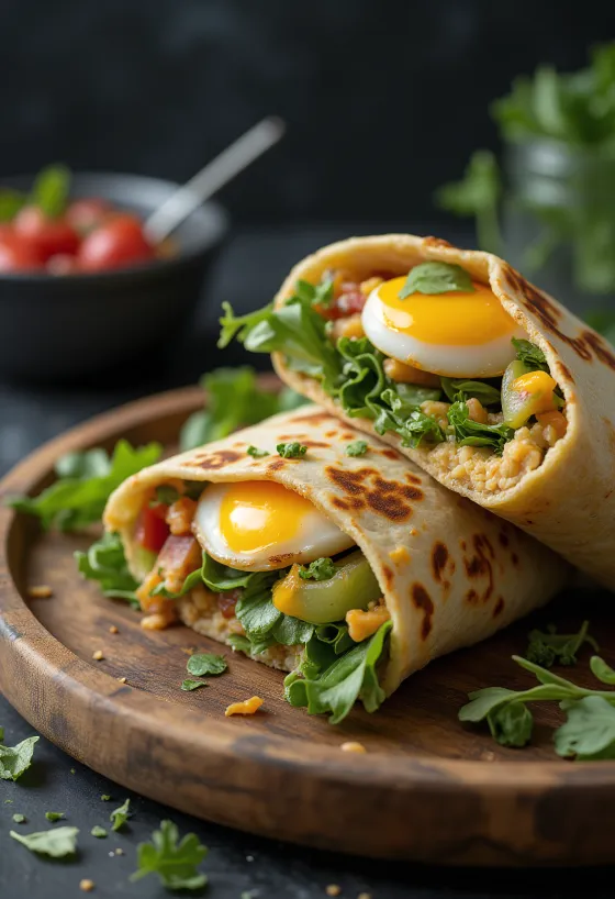 Wrap de beringela grelhada com legumes frescos e húmus