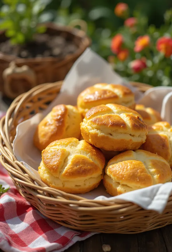 Pãezinhos de batata assados até ficarem dourados, com topo crocante