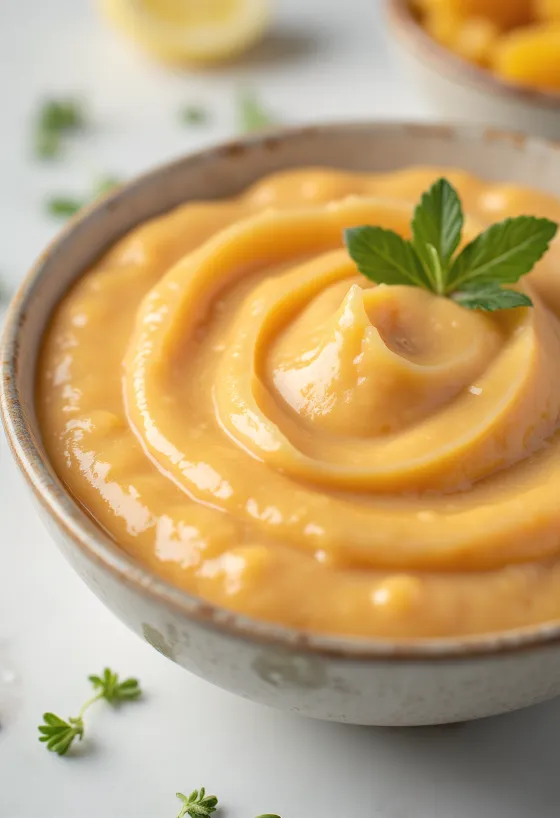 Molho de tahini com manga e lima servido