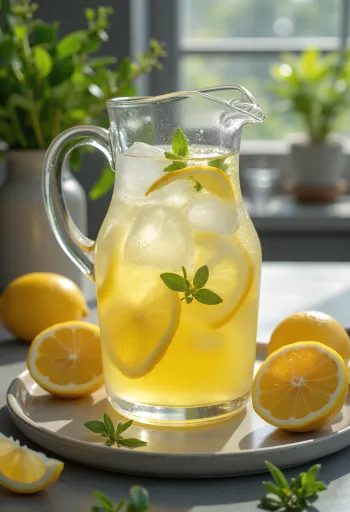 Limonada de hortelã em jarro com limão fresco e gelo