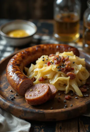Salsicha assada com couve servida