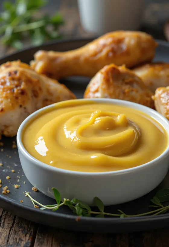 Molho de gengibre, mostarda e natas servido