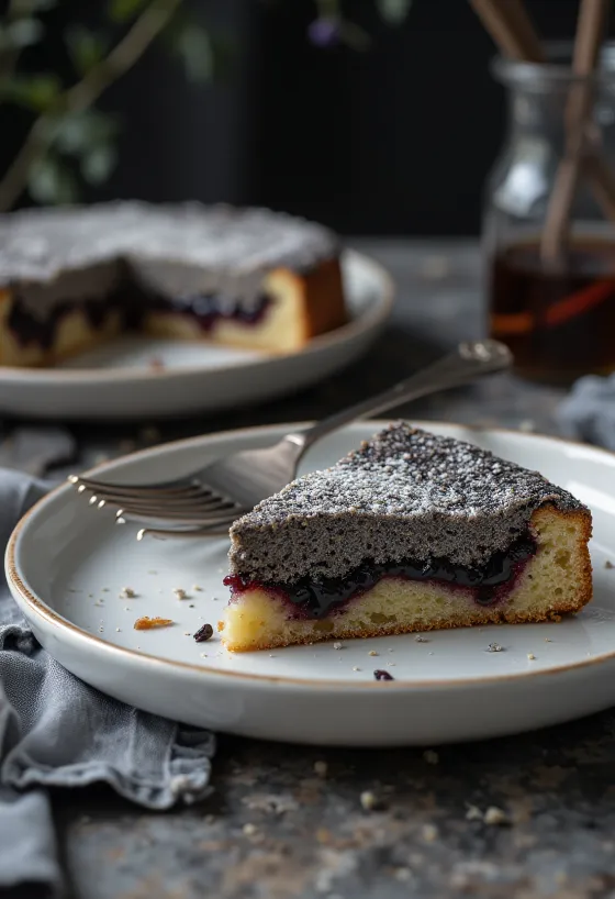 Bolo de sementes de papoila clássico servido
