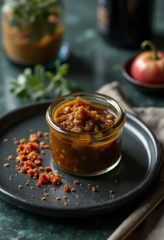 Molho de vinagre balsâmico com mostarda e chili em molheira