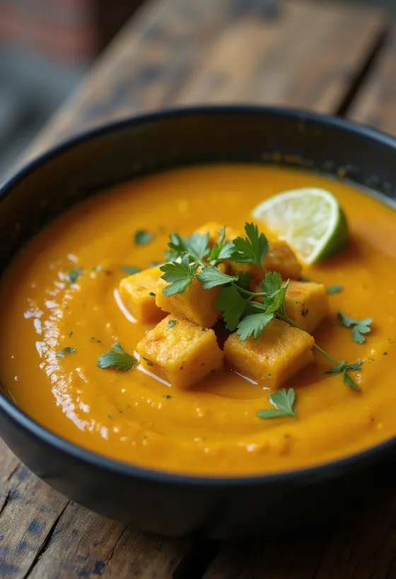 Creme de Abóbora com Tofu ao Caril