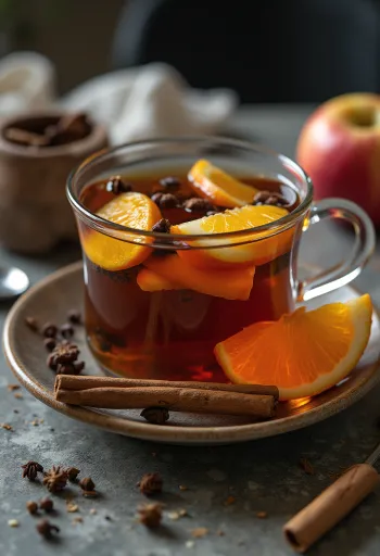 Chá de laranja e maçã servido em copo