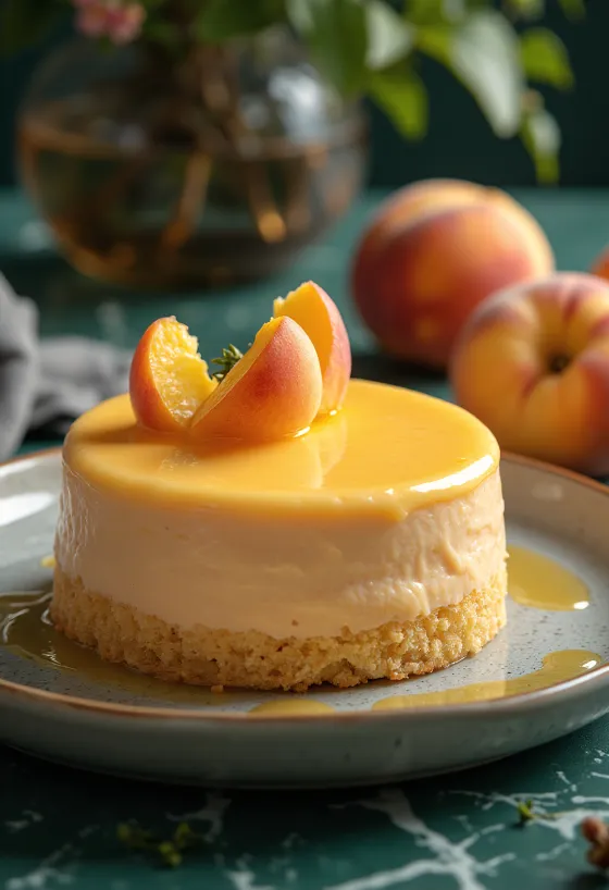 Bolo cremoso de pêssego com frutas