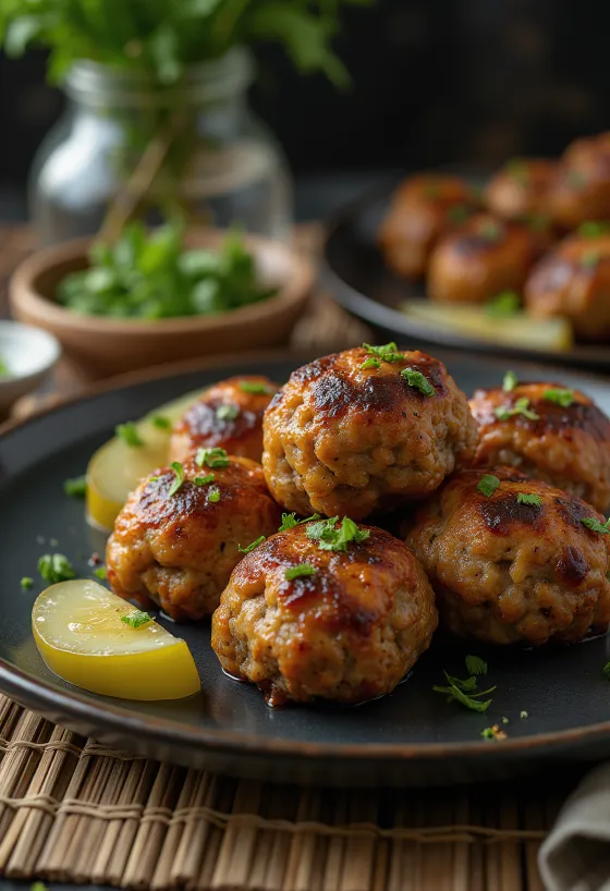 Frikadeller servido com batatas cozidas e salada de repolho