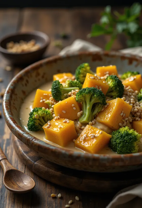 Caril de Abóbora e Brócolos com Tahini