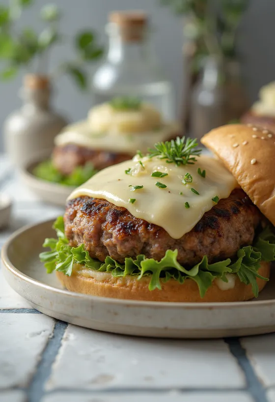 Hambúrguer de Vitela com Estragão servido