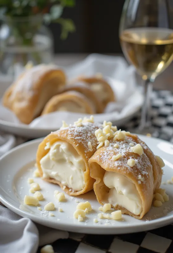 Cannoli de chocolate branco servido