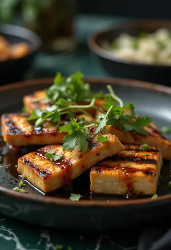Tofu grelhado em molho picante servido