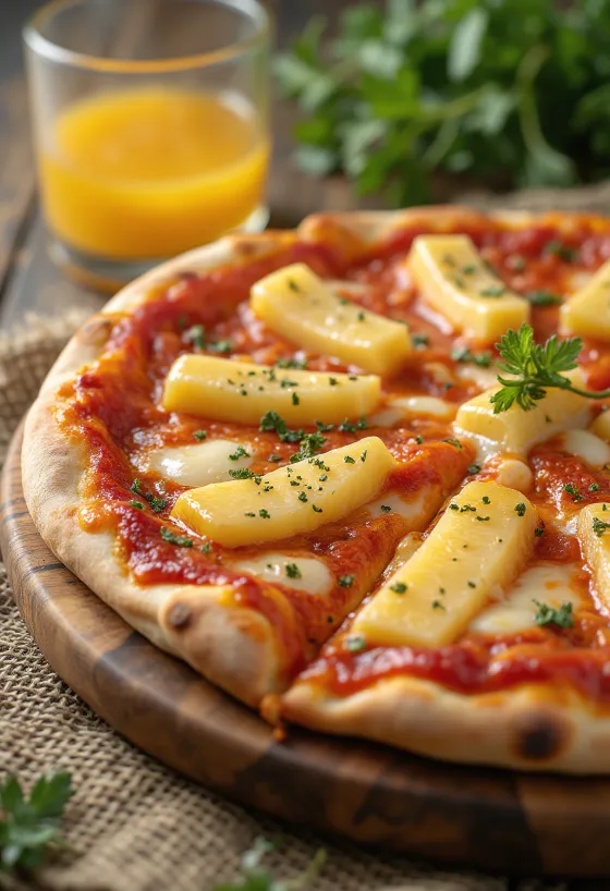 Pizza Havaiana sem fiambre com ananás servida