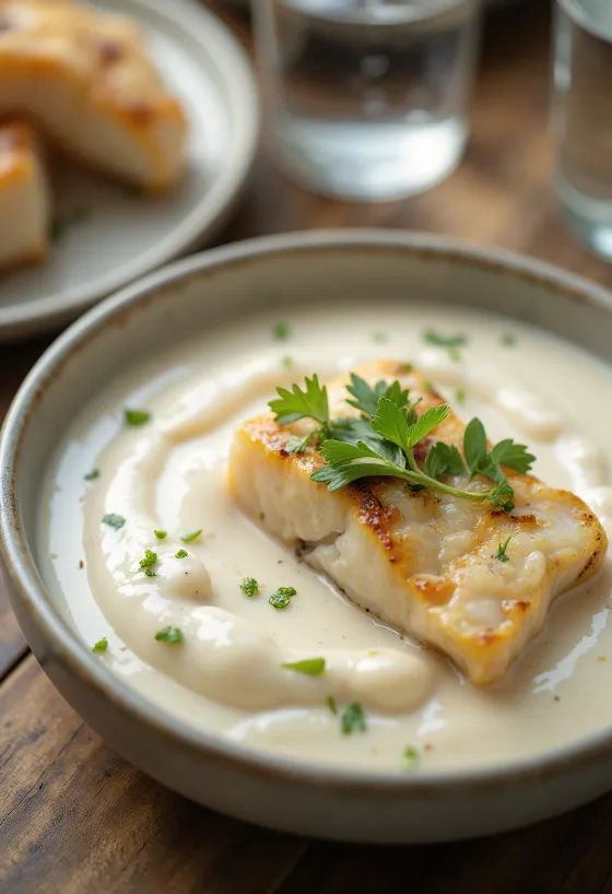 Molho de coco e gengibre com estragão servido