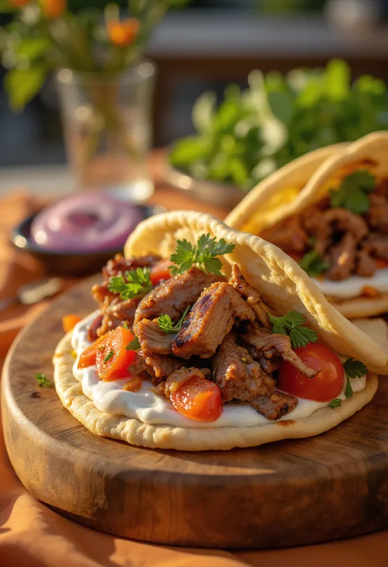 Pita Gyros de Borrego com tzatziki fresco