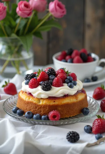 Bolo de frutos silvestres servido