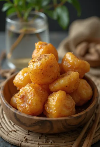 Loukoumades em versão vegan, fritos até dourar, regados com xarope de agave e polvilhados com canela