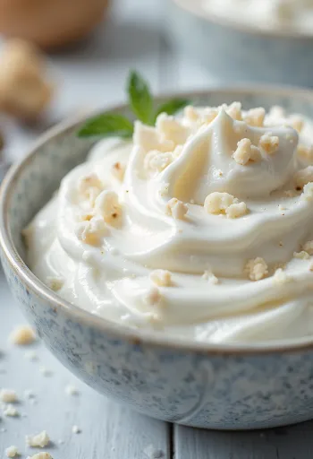 Molho de iogurte cremoso com hortelã fresco numa tigela