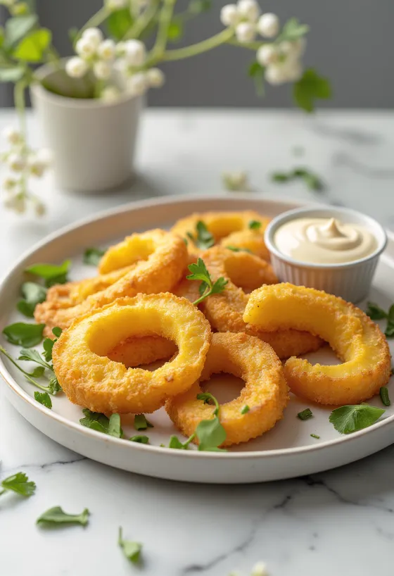 Abóbora panada frita até dourar, servida com polme crocante