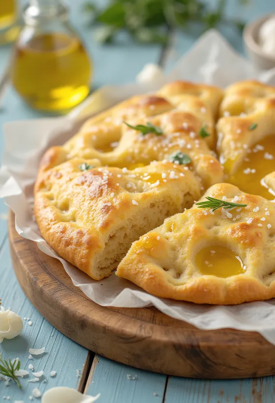 Focaccia vegana sem levedura servida