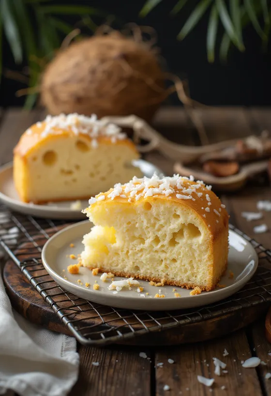 Pão de ló de coco servido