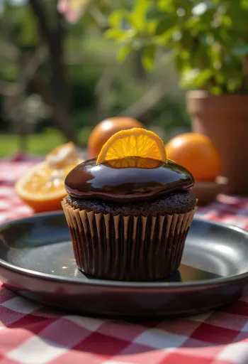 Cupcake de laranja e chocolate acabado de fazer