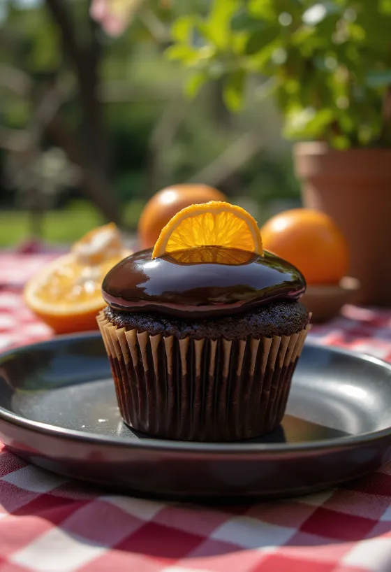 Cupcake de laranja e chocolate acabado de fazer