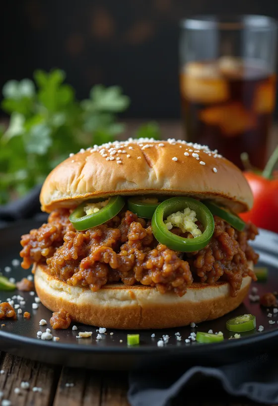 Sloppy Joe com jalapeño, recheio rico de carne picada